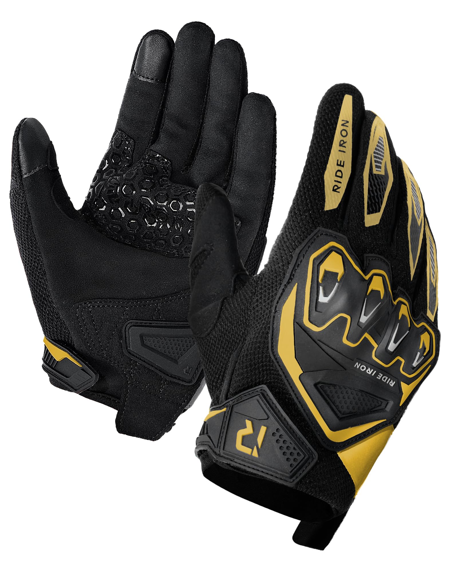 Photo 1 of RIDEIRON Motorcycle Gloves for Men & Women, Summer Touchscreen Riding Gloves with Palm Sliders, Protective Gear for Road Racing, Dirt Bike, BMX, ATV Gold-L