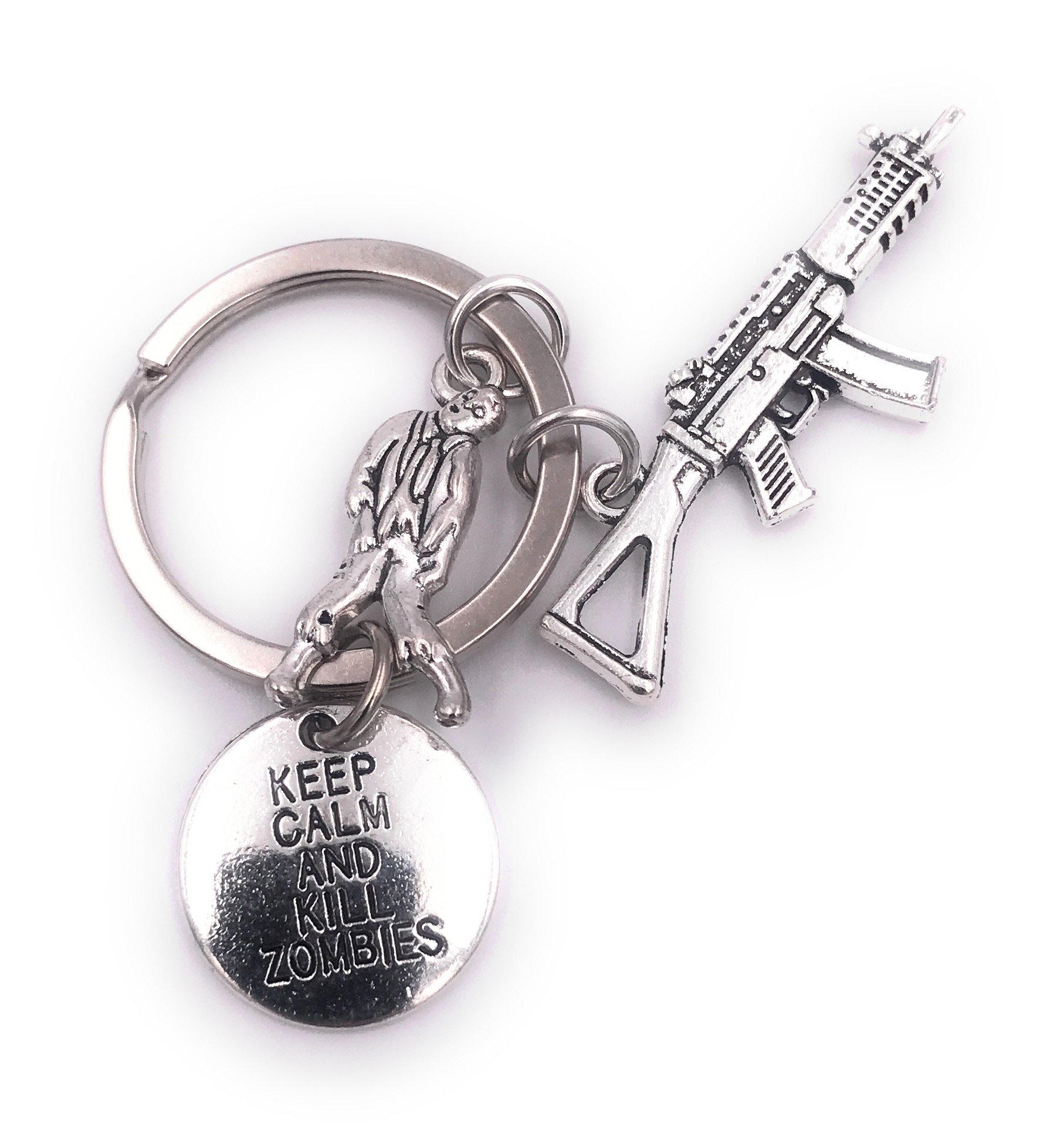 H-Customs Keep calm and kill zombies m16 keyring pendant silver metal