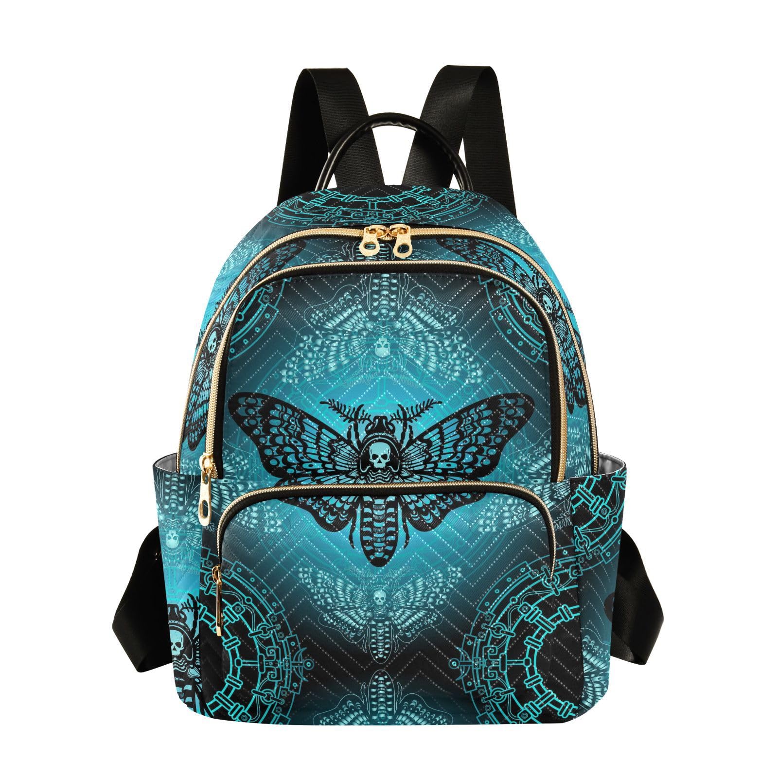 Sletend Mini Backpack Gothic Moth Skull Mystical Circle Fashion Backpack Purse for Women,Handbag Shoulder Bag Casual Daypack, Ladies Gift for College