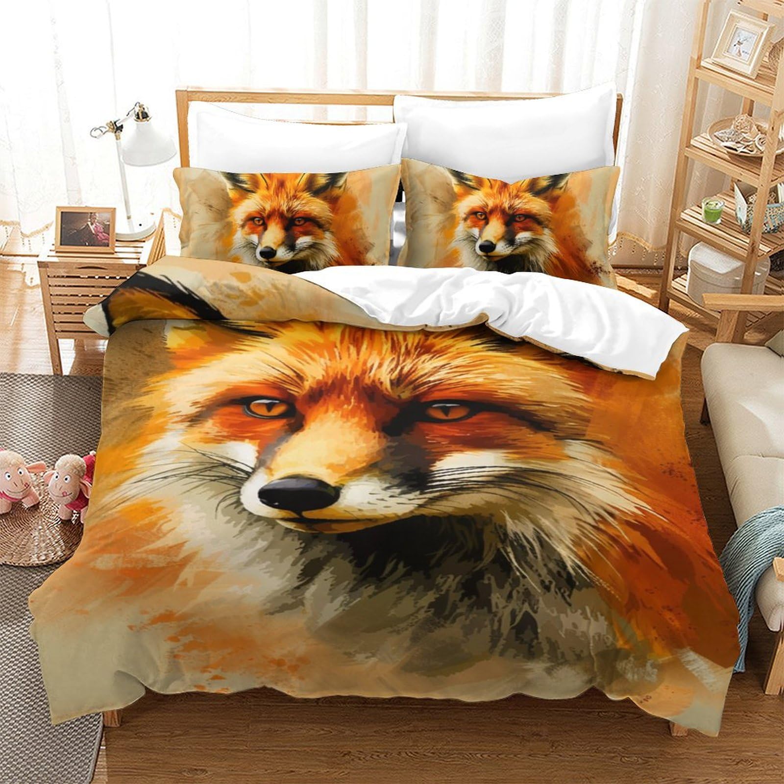Housses de couettes jungle renard 3D microfibre 140x200