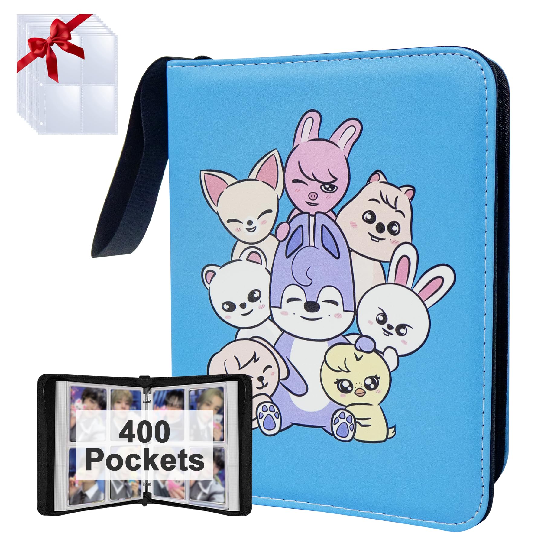 Kpop Photocard Binder for Cards,4 Pocket with 50 Sleeves up to 400 Cards Cute Photo Album for Fans Boys and Girls