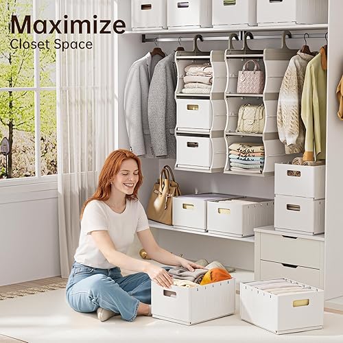 Miniatura 2 de HAIXIN Organizador de armario colgante de 3 estantes con 3 cajones extraíbles y 6 divisores, estantes colgantes de plástico, organizador de armario