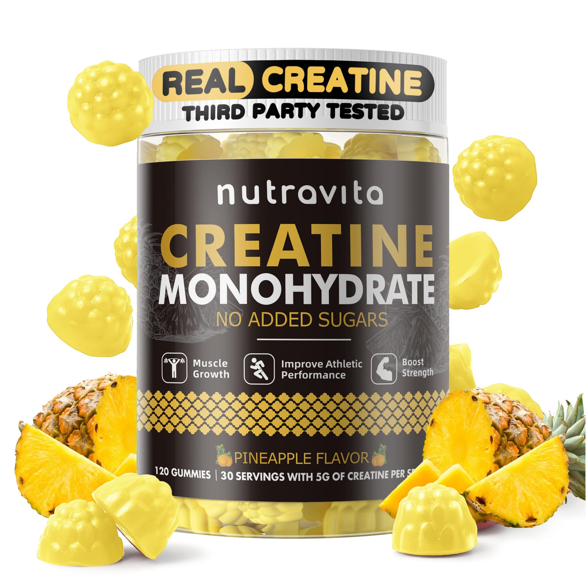 Nutravita NSF Certified Creatine Gummy - Creatine Monohydrate Gummies for Men & Women-5g of Creatine Monohydrate per Serving - Sugar Free,Vegan,Pineapple Flavor, 120 Count — Amazon image 9
