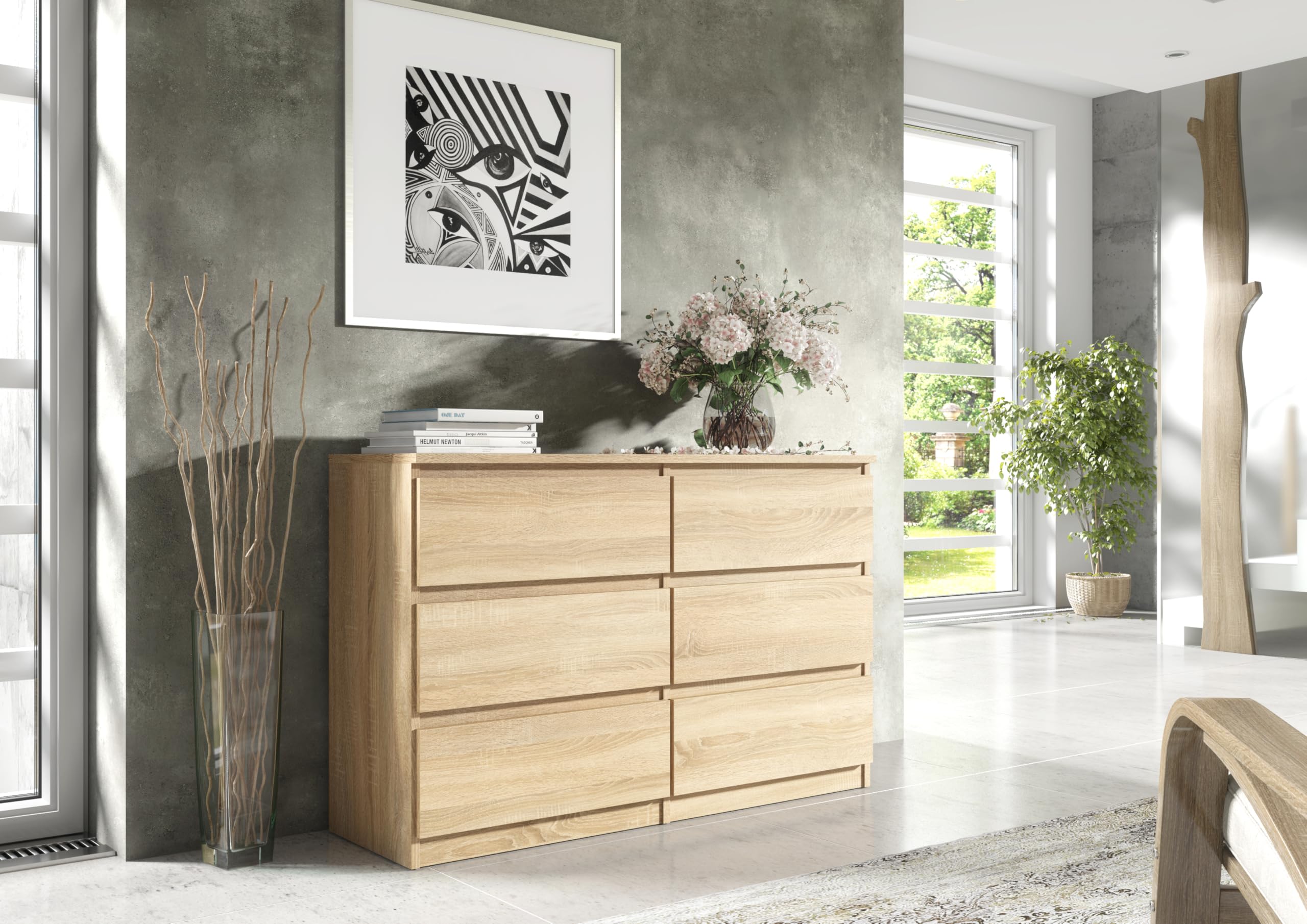meble masztalerz Cómoda 100 cm, 8 Cajones, Sonoma | Cajonera Armario Interior 100 x 78,5 x 39 cm, Sinfonier Dormitorio Alto, Muebles para el Salón, Cómoda Moderna
