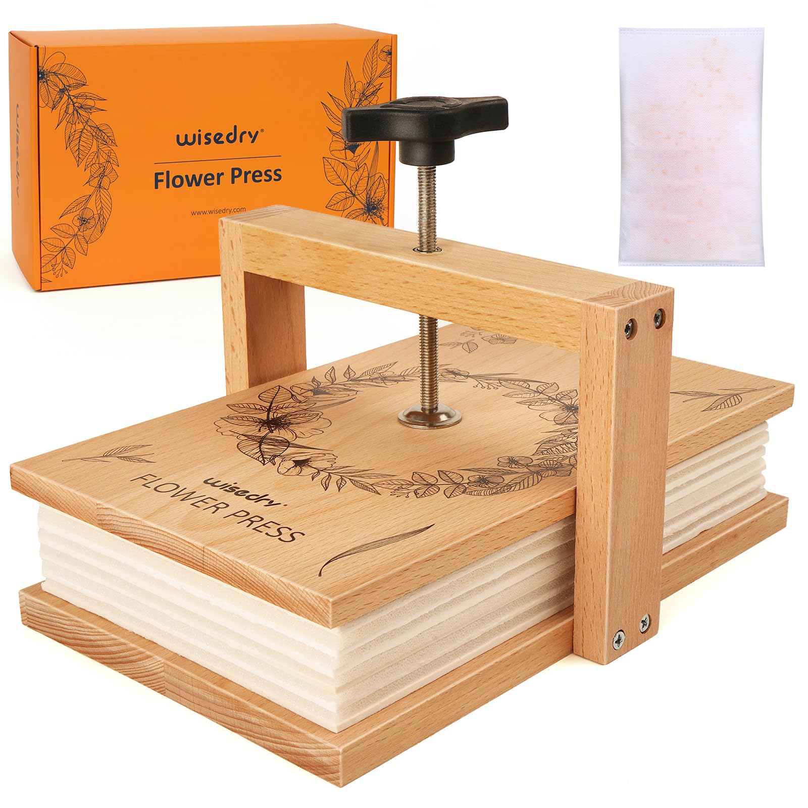 wisedry Flower Press Kit with Silica Gel Packets, Easy One-Step Pressing, Even Pressure, 6 Layers, 10 x 6 inch Flower Press Kit for Kids and Adults, Great Gifts for Anyone Who Loves Flowers and Crafts