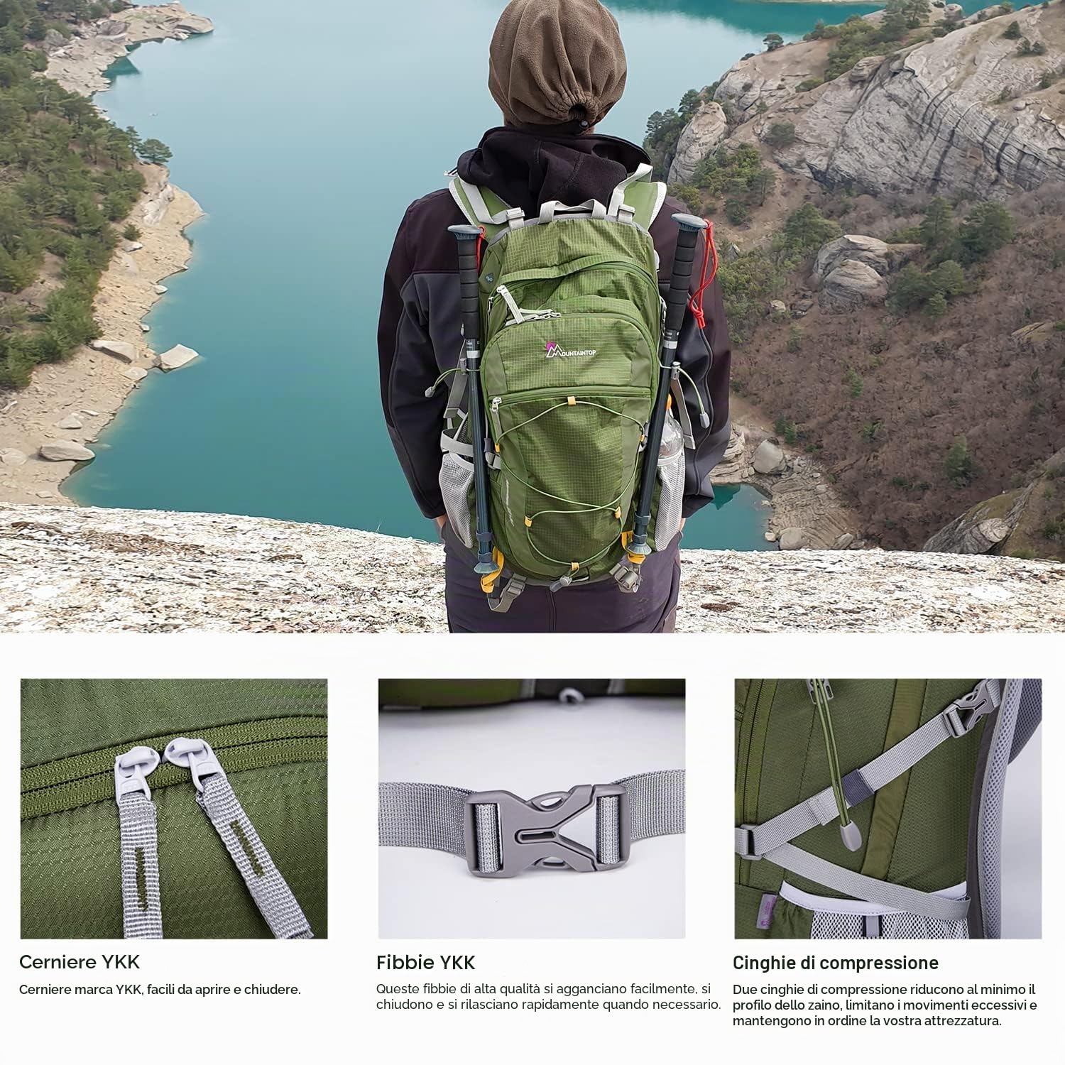 MOUNTAINTOP Zaino Trekking di 40 Litri Zaino da Montagna per Donna e Uomo Zaini da Viaggio Impermeabile con Copertura della Pioggia per Escursionismo Alpinismo Campeggio