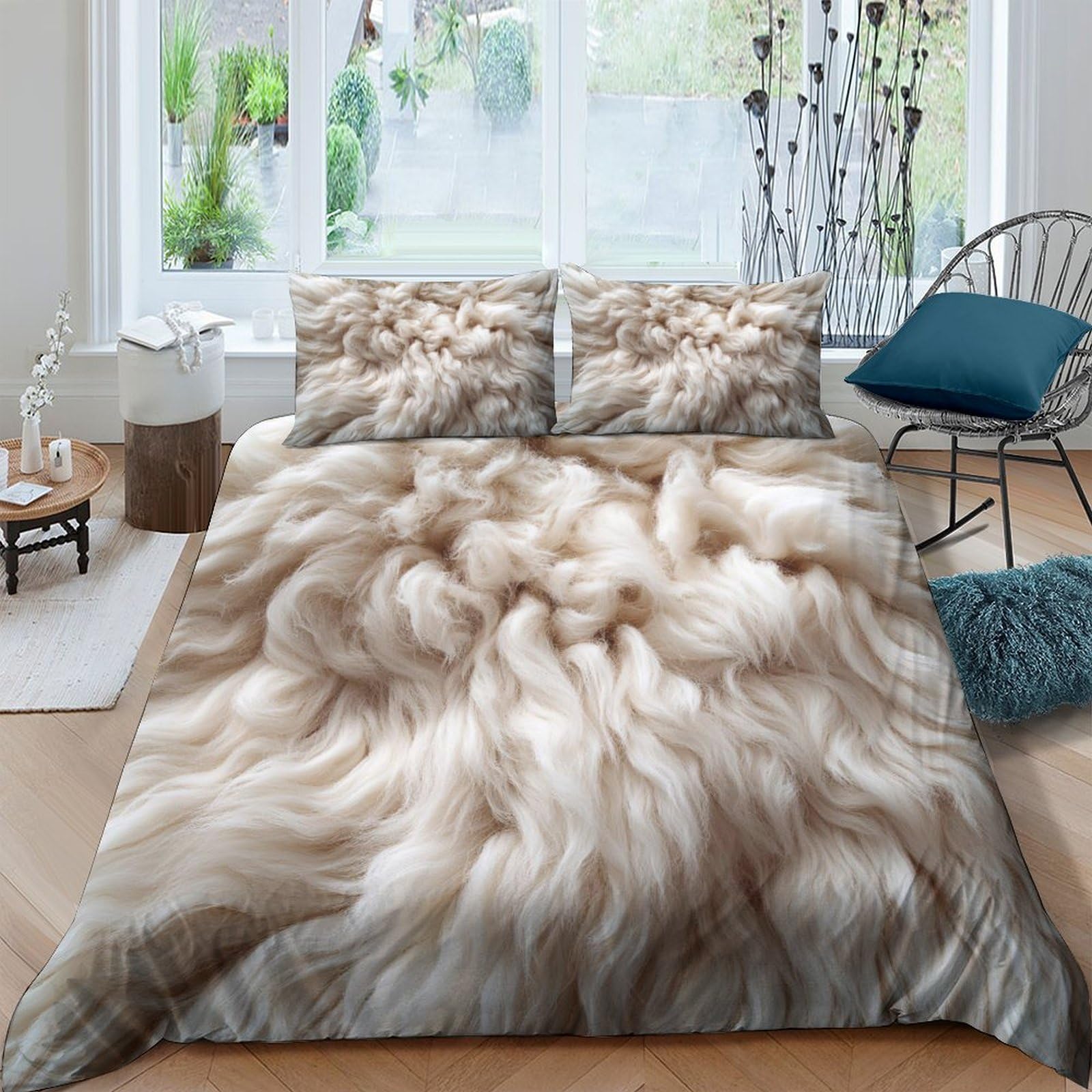 Ctjqhvkz Style-4 3D Printed Fluffy Fur Pattern Fitted Sheet Microfiber Soft Cozy Brown Mattress Cover Bedroom Decor Protection Single（135X200cm）