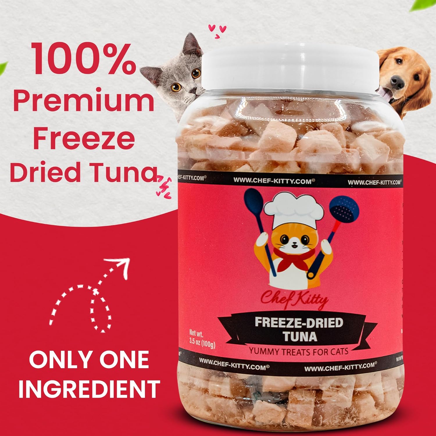 Tuna Cat Treats, 100% Wild Caught | Freeze Dried Dog Treats, High Protein | Grain-free, Single Ingredient Cat & Dog Food Toppers | No Additives or Preservatives | Inspected & Tested in USA | 7.4 oz