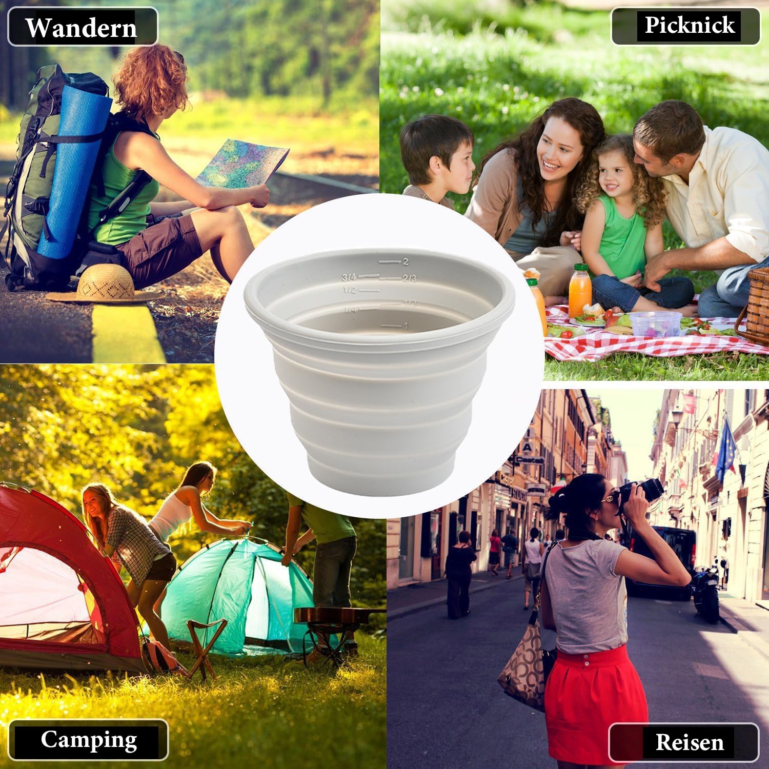Tazza pieghevole in silicone riutilizzabile pieghevole tazza da viaggio piccola tazza portatile per zaino e campeggio all'aperto 300 ml