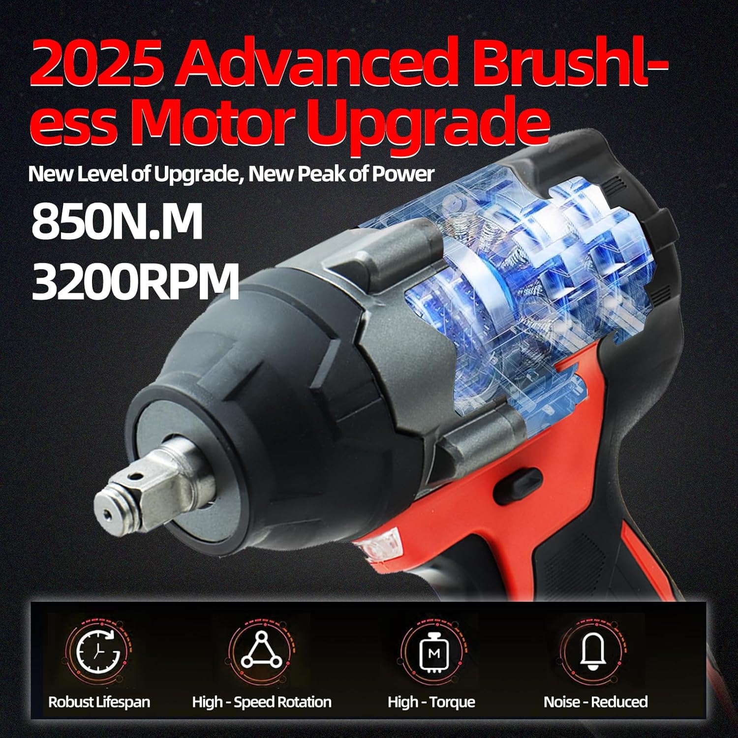 dogtooth 20V Cordless Impact Wrench 1/2'', High Torque Maximum 850 NM, Brushless Motor, 3 Variable Speeds Max 3200RPM, Compatible with Makita 18V Battery, NO Battery (Tool only)