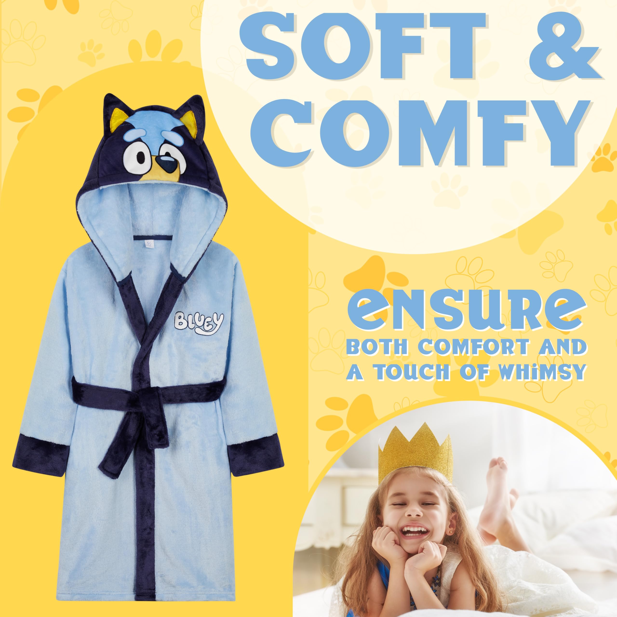 BlueY Robe de Chambre Fille et Garçon en Polaire Capuche et Ceinture, Bingo Peignoir de Bain Enfant Bebe, Idee Cadeau Enfant