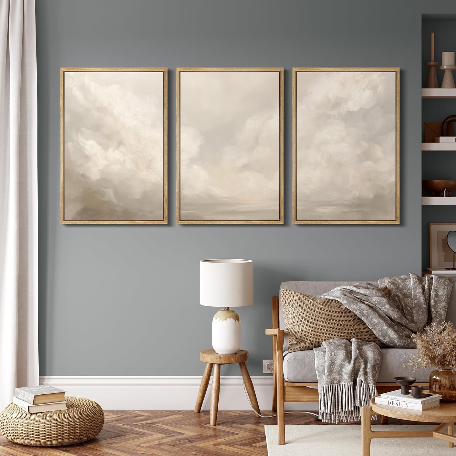 MUDECOR Framed Wall Art Print Set Neutral Cloudscape Soft Beige Abstract Sky Illustrations Modern Art Boho Decorative Colorful Chic for Living Room, Bedroom, Office - 16"x24"x3 Natural