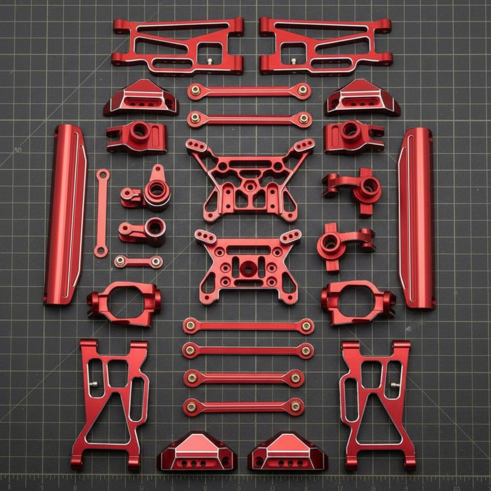 Coche Eléctrico Kit de Refuerzo RC Piezas de Metal Brazos de Suspensión Copas de Dirección Torres de Amortiguador Aleación 6061 para Chasis Sólido y, Rojo