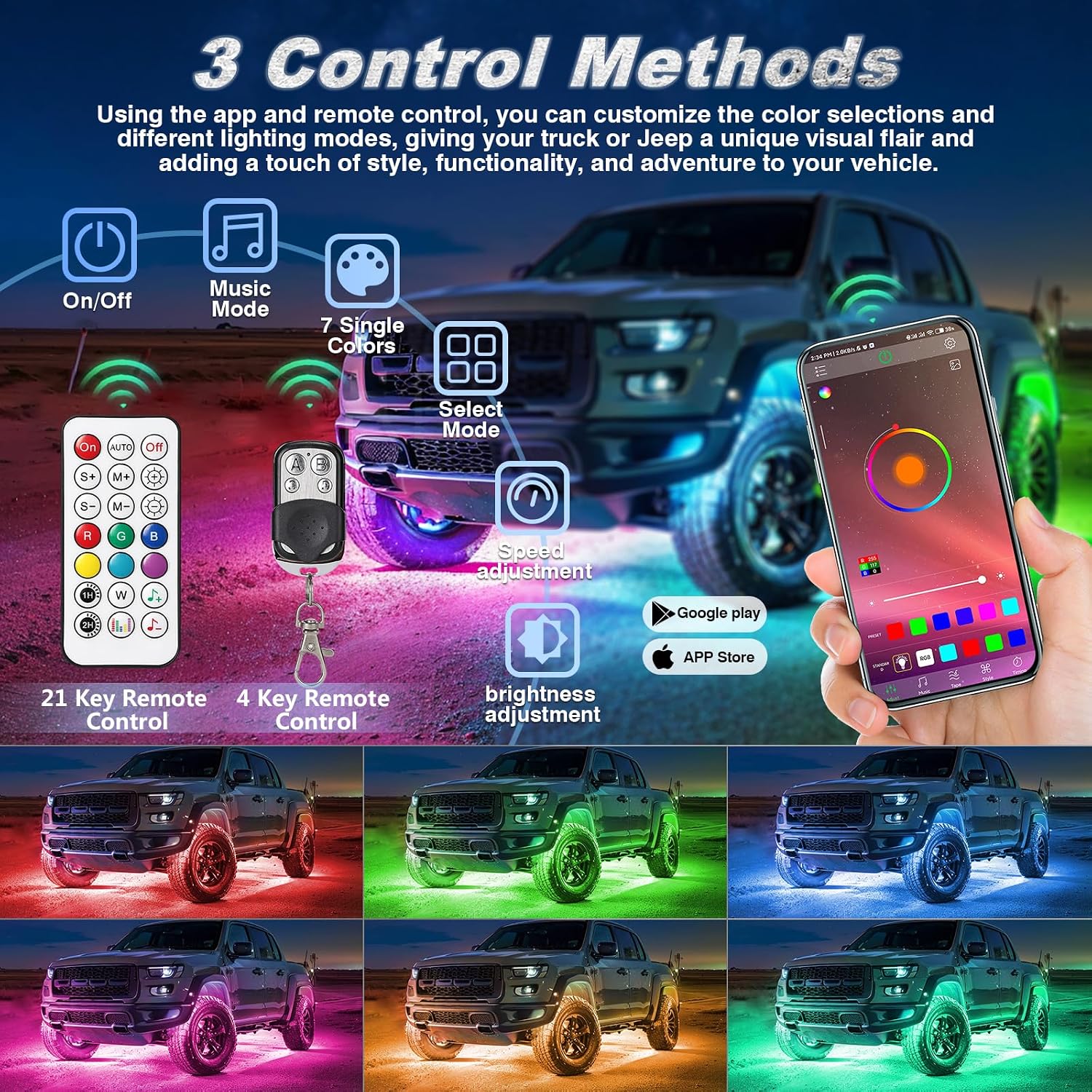 8Pods RGB LED Rock Lights for Jeep Golf Cart ATV UTV Trucks Offroad RZR SXS Four Wheeler with APP/RF Remote Control, Multicolor Dynamic Color Changing Underglow Kits Music Mode 12V Waterproof Chasing image 2