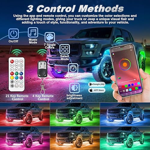 Miniatura 31 de 8Pods - Kit de luces LED RGB segmentadas para Jeep, camiones, UTV, ATV, carrito de golf, RZR SXS Offroad cuatro ruedas con control remoto APP/RF