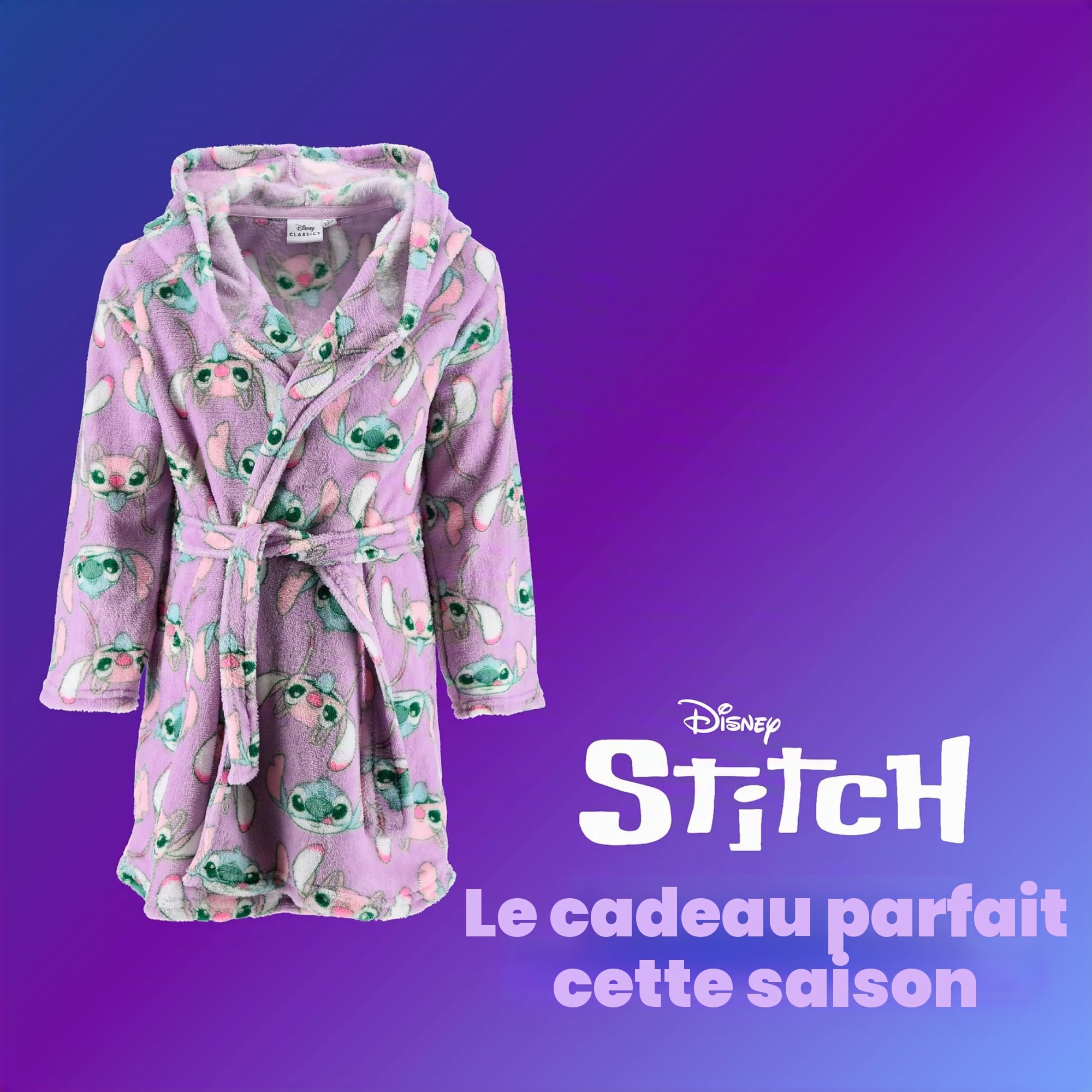 Disney Stitch et Angel Robe De Chambre pour Filles, Robe D'intérieur pour Enfants en Polaire Douce, Tailles 3 à 8 Ans