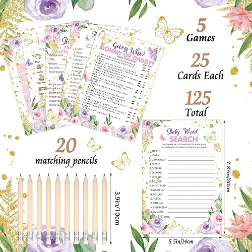 Miniatura 3 de Sinmoe 145 piezas de suministros para juegos de baby shower, 5 juegos de baby shower, tarjetas de actividades con 20 lápices divertidos que incluyen