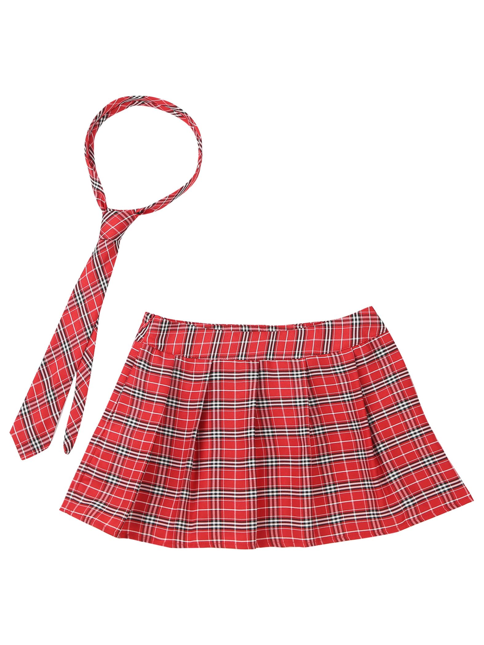 Damen Minirock Falda Línea A Falda De Cuadros Plisada con Corbata Disfraz De Colegiala Conjunto Disfraz Halloween Carnaval Carnaval