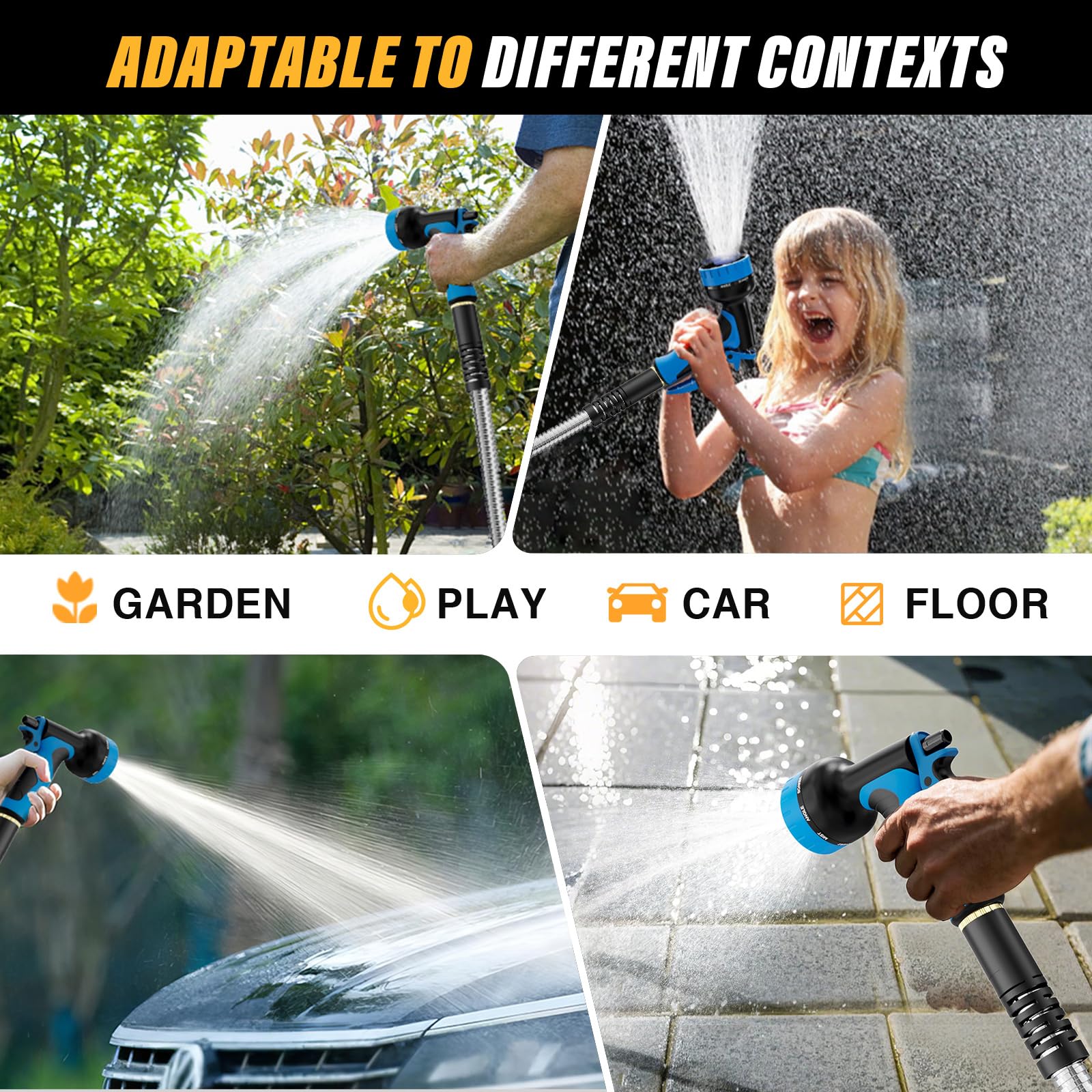 Lefree Garden Hose 100ft, Metal Garden Hose, Flexible Water Hose with 10-Function Nozzle, Stainless Steel Heavy Duty Hose, Crush Resistant, Leak Proof, No Kinks Garden Hoses for Yard, Outdoors, Rv