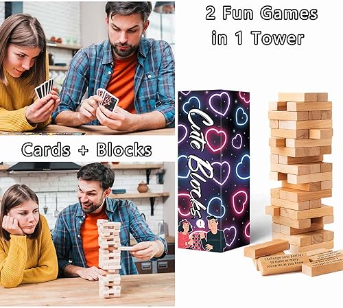 Miniatura 9 de Divertido regalo para el día de San Valentín 2024 54 divertidos bloques apilables para parejas, juego romántico para parejas hablar, coquetear,