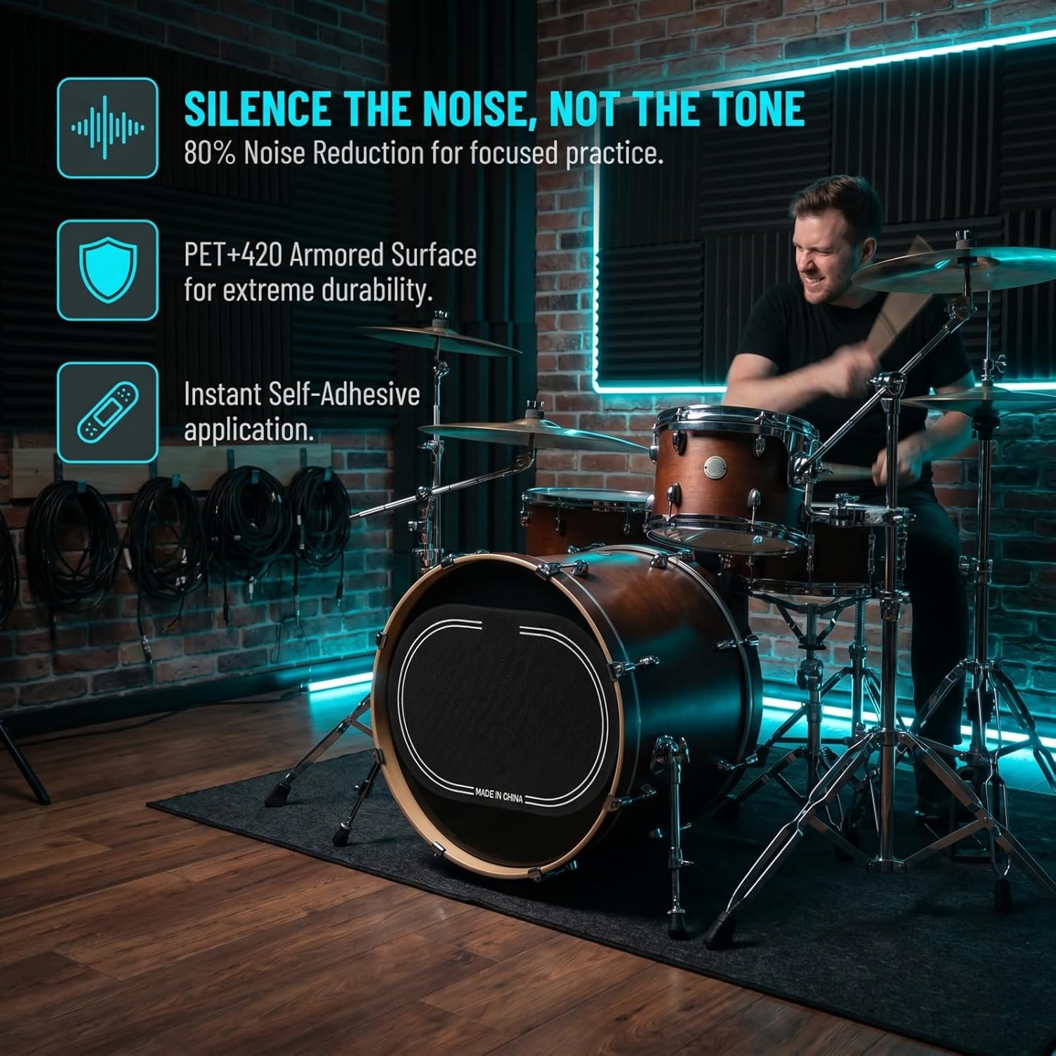 2 Pcs Single Pedal Patch Self-adhesive Drum Head Patch Protective Sticker Pad Percussion Instrument Accessories for Kick Bass Durm Parts