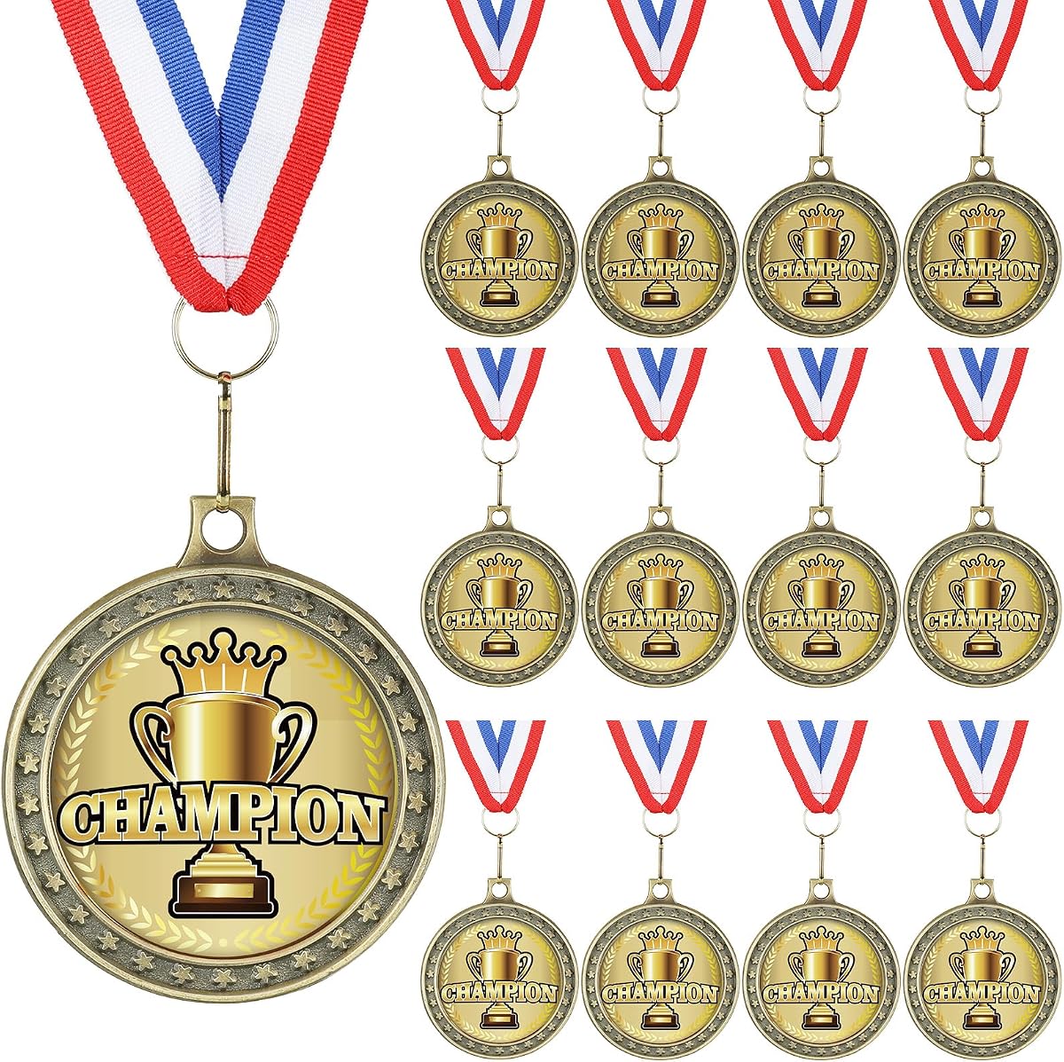 XunYee 12 Sets Champion Awards Medals for Football Baseball Soccer Basketball Softball Player Team MVP Champion Gift with Neck Ribbons