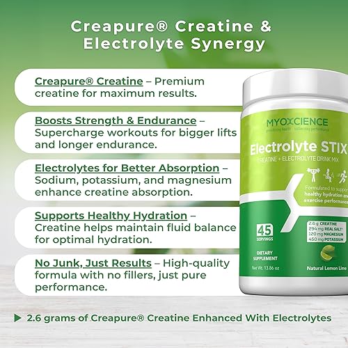 Miniatura 6 de MYOXCIENCE Electrolyte STIX  Polvo de electrolito de creatina  Recuperación del ejercicio y el desarrollo muscular con sal real (sabor a lima limón)