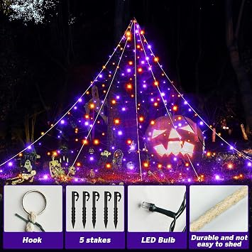 BlcTec Halloween Decorations Outdoor Huge Spider Web Decorations, 19.7ft x 14.7ft Sturdy Lighted White Spider Web with 250 LED Purple Orange Lights, 8 Modes, Timer, Waterproof for Outdoor Decor