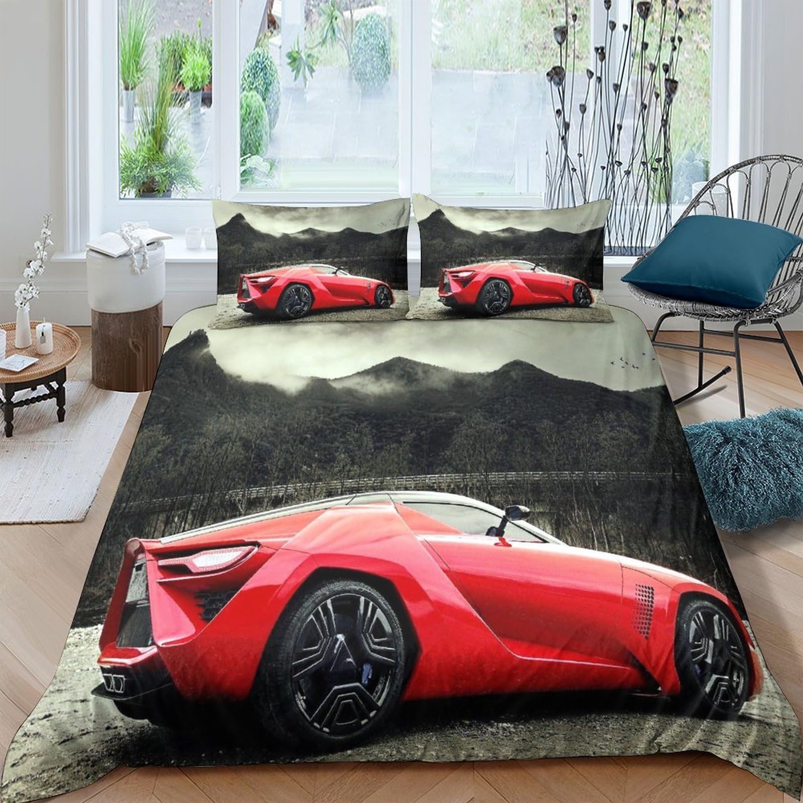 BARDYS Super Car 3D Printed Bedding Set Soft Microfiber Sports Car Comforter Cover with Pillowcaser, Quilt Cover with Zipper,Duvet Cover Set Light Weight for Kids Girls，boys Double（200x200cm） — image 1