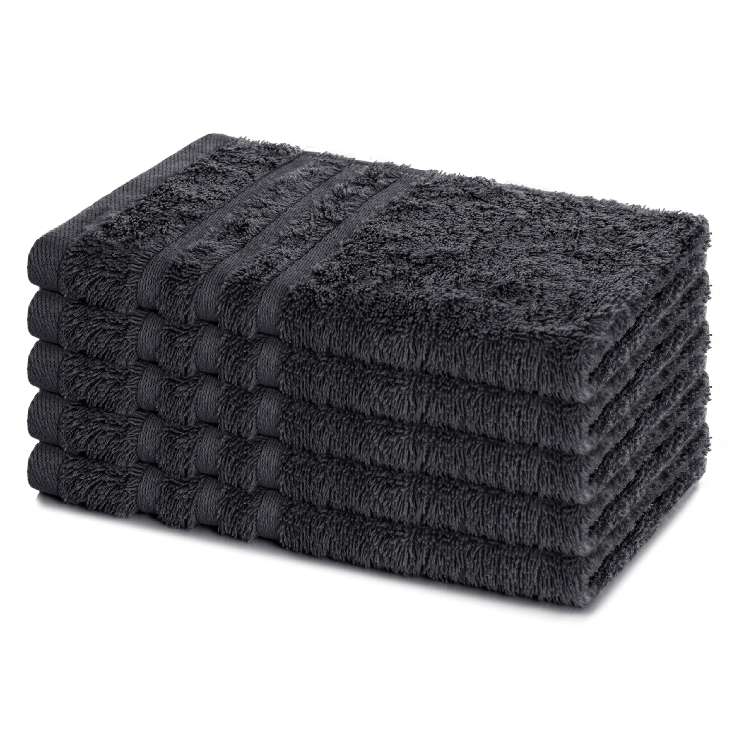 Lavea® 5er Set Gästehandtücher Set, Gästetücher 30x50 cm, Frottee Gästetuch aus 100% Baumwolle, Handtücher Set, weich und saugstark, Serie Elena, 60 °C waschbar, Handtuch, Anthrazit