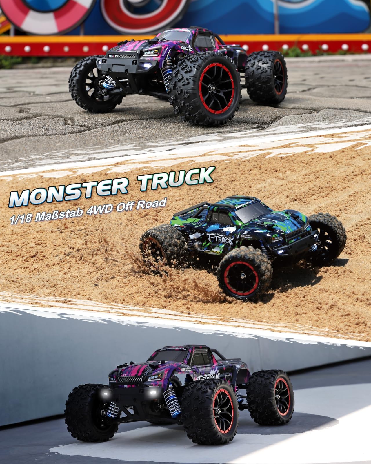 HAIBOXING Coche teledirigido 1:18 sin escobillas, 4WD RC Auto 48 + km/h de alta velocidad RC Monster Truck, 2,4 GHz All Terrain Carreras, Camión Monstruo teledirigido para niños, adultos y niños