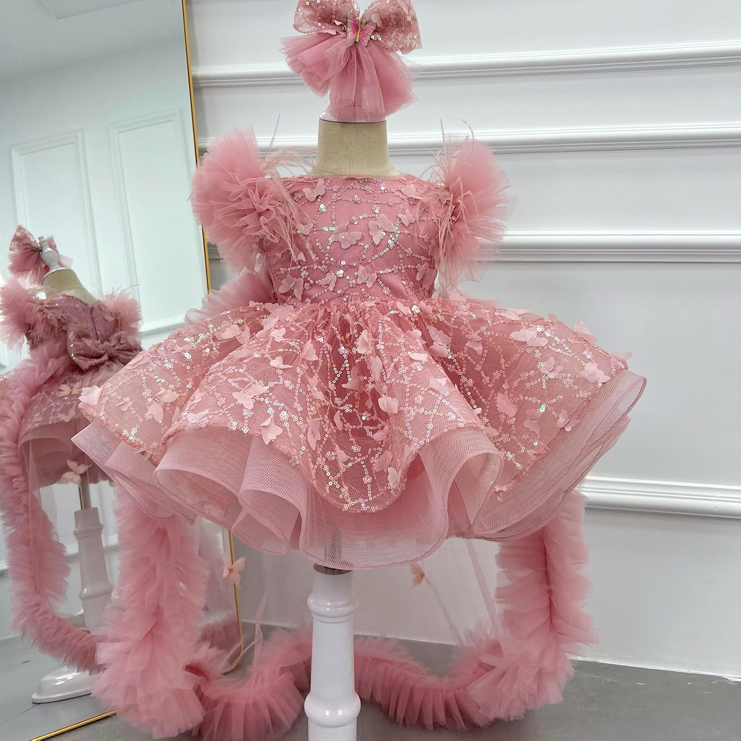 KLFFLGlD Baby Flower Girl Pageant Dresses ButterlyEmbroidered Sequin lace Toddler Formal Wedding PartyPurple Dresses - Image 4