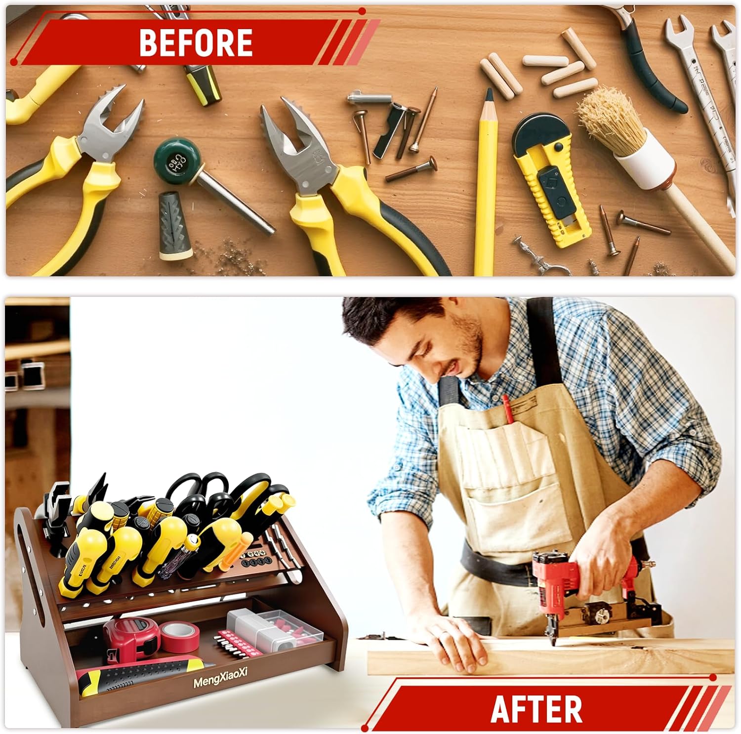 Bamboo Screwdriver Organizer Rack Desktop Hand Tool Stand Repair Tool Storage Holder Small Tool Storage Holder for Desk Top desktop tool organizer Suitable for studios/garages/DIY enthusiasts