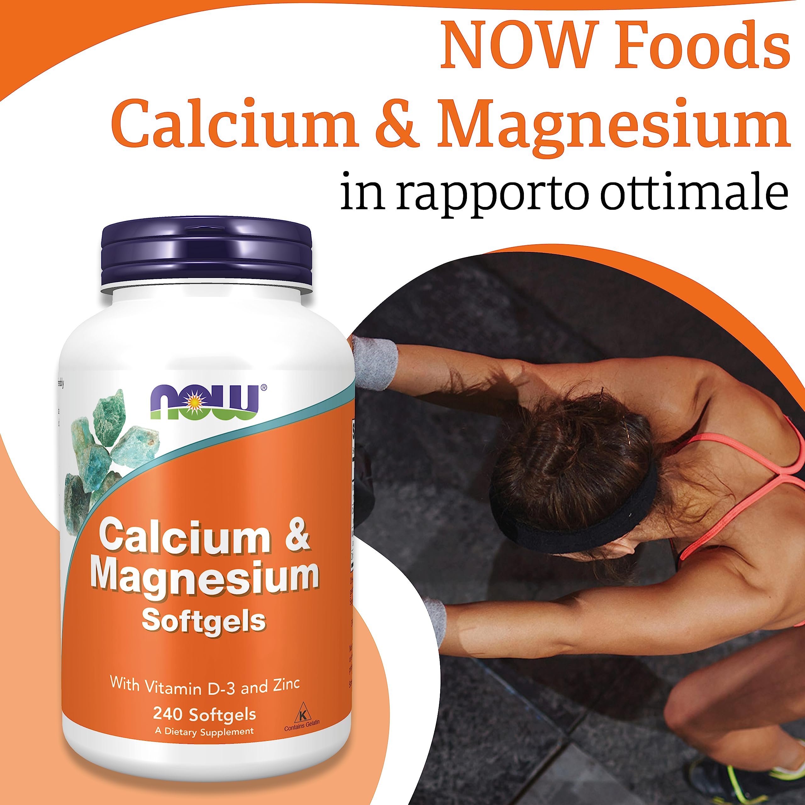 Now Foods, Calcium & Magnesium Softgels, 240 Capsule molli, Testato da Laboratorio, Vitamina D3, Zinco, Senza Glutine