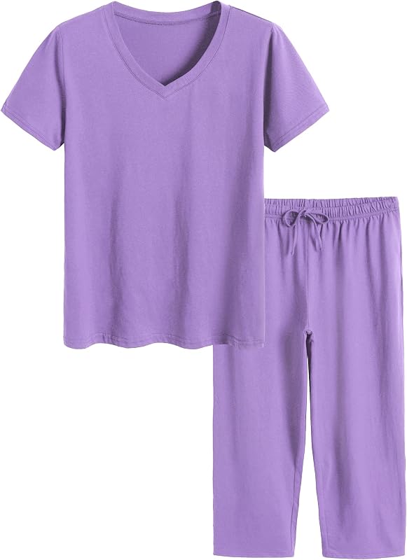 Latuza Women's Cotton Pajamas Set Tops and Capri Pants Sleepwear
