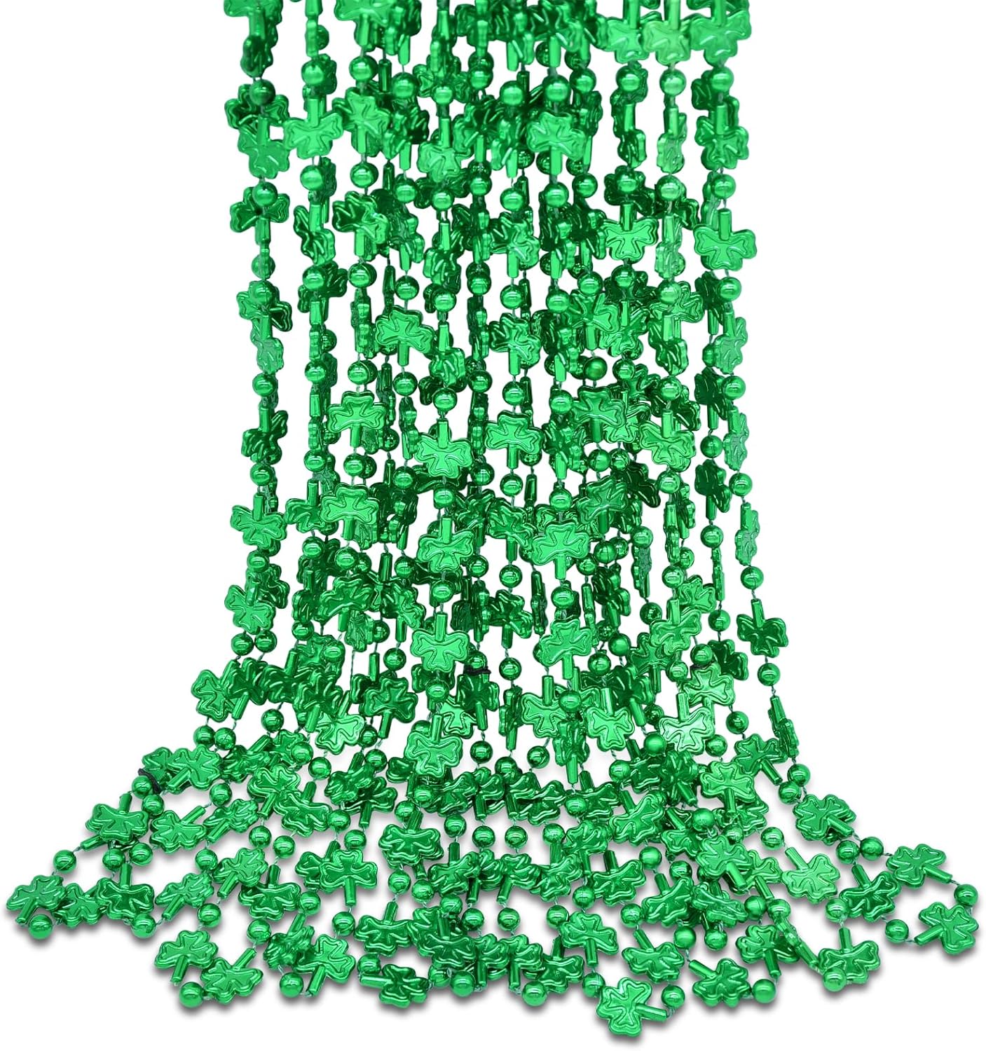 12 Pcs 33" Green Shamrock Bead Necklaces Bulk - Lucky Clover-Shaped Plastic Beads Necklaces Bundle for St. Patrick's Day Celebrations, Parade Accessories, and Irish-Themed Party Favors