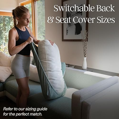 Miniatura 4 de Nolan Interior Funda mágica para sofá, funda clásica de jacquard para sofá trasero, pequeña, color blanco jade, a prueba de mascotas, fácil de