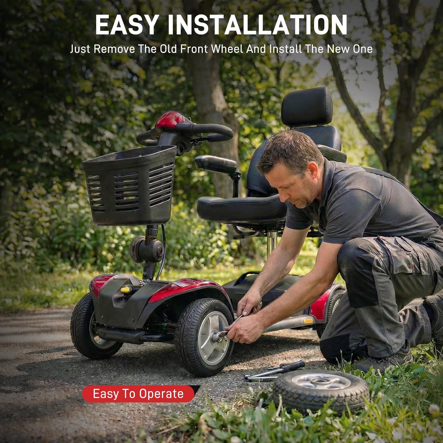 2Pcs Replacement Wheel for Mobility Scooter, 7"x2" Replacement Front Wheel for Go-Go Elite Traveller SC44E, for Go-Go LX with CTS S54LX Scooters 4-Wheel, for WHLASMB1868