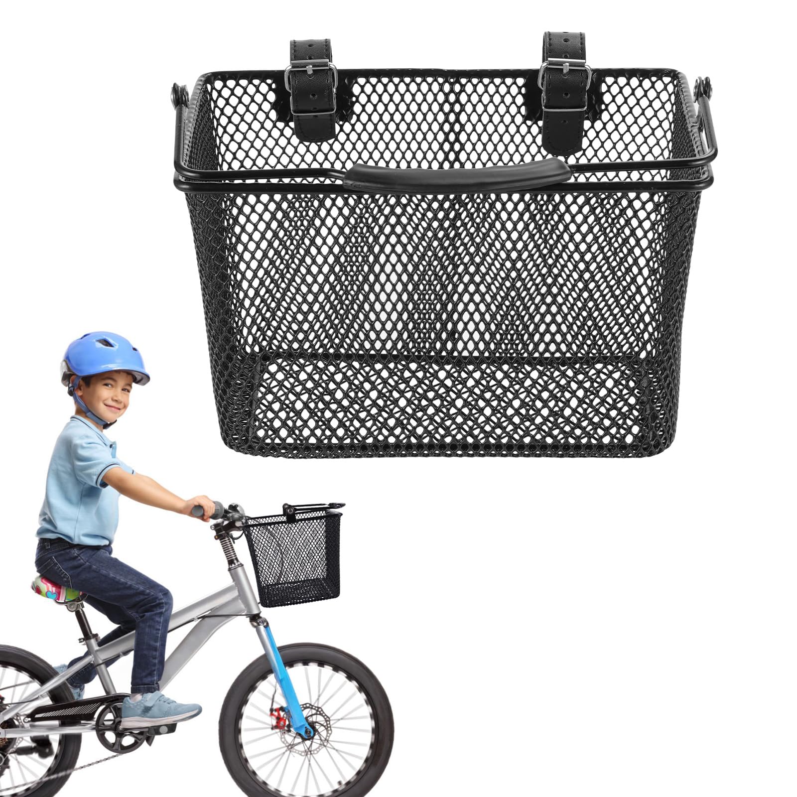 YEENAIV 1 Pack Bike Basket with Handle Metal Wire Bicycle Basket, Suitable for Most Bicycles and Tricycles, scooter basket Bicycle Bag Cargo Rack for Bike Accessories Great Gift for Kids