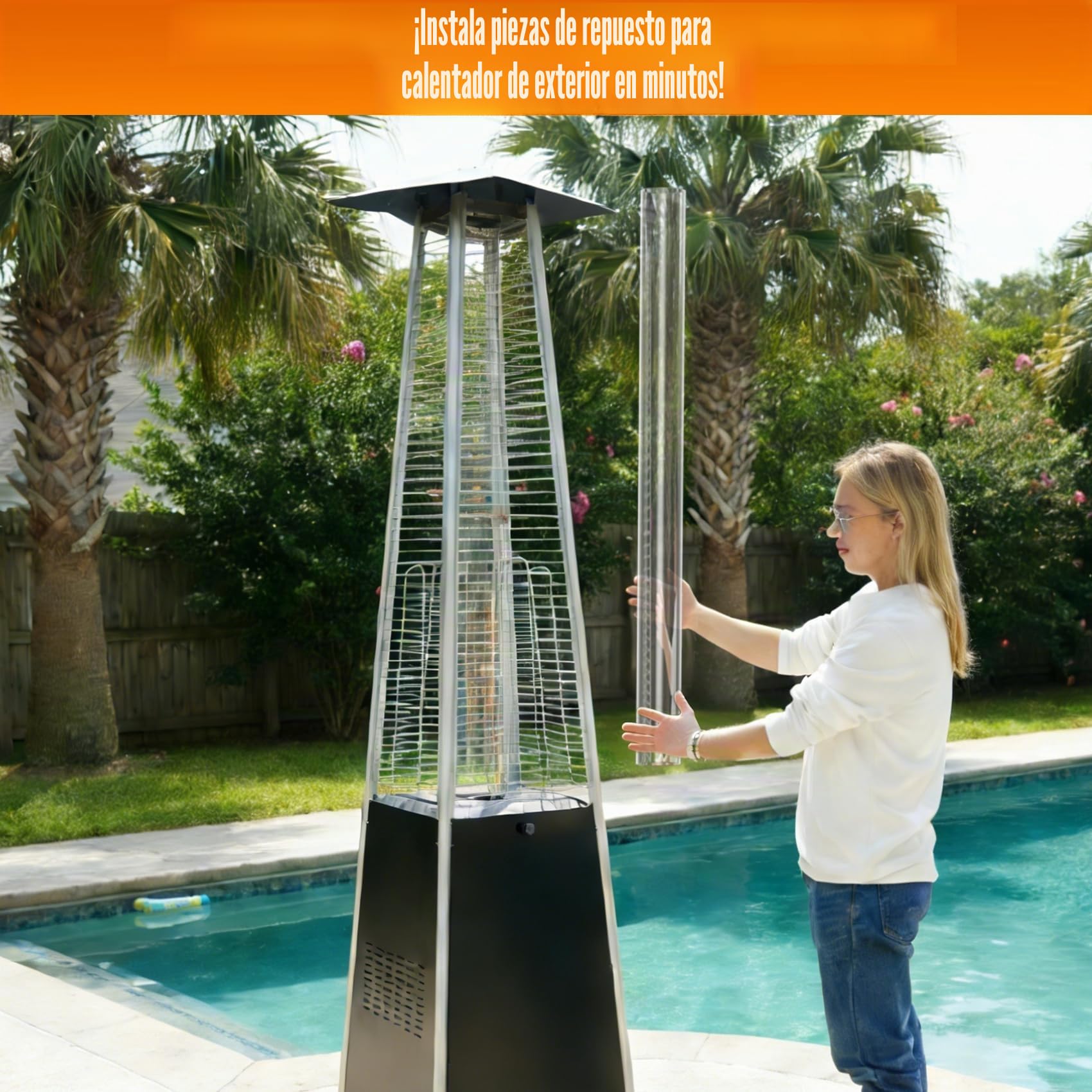 Onlyfire Tubo de Vidrio de Repuesto, Tubo de Fuego Ø10x125 cm, Pieza de Repuesto de Vidrio para Calefactores de 4 Lados en Pirámide y Antorcha de Pellets, Tubo Redondo de Cristal Resistente
