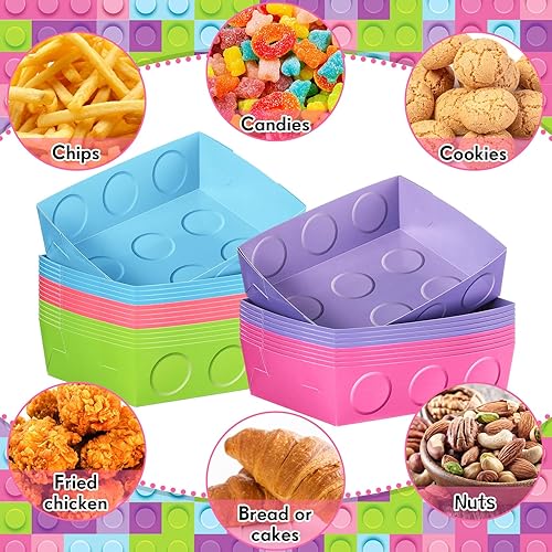 Miniatura 6 de Hoolerry 25 bandejas de papel de 5 libras de papel para fiestas temáticas de ladrillos grandes, bandeja desechable para servir aperitivos para