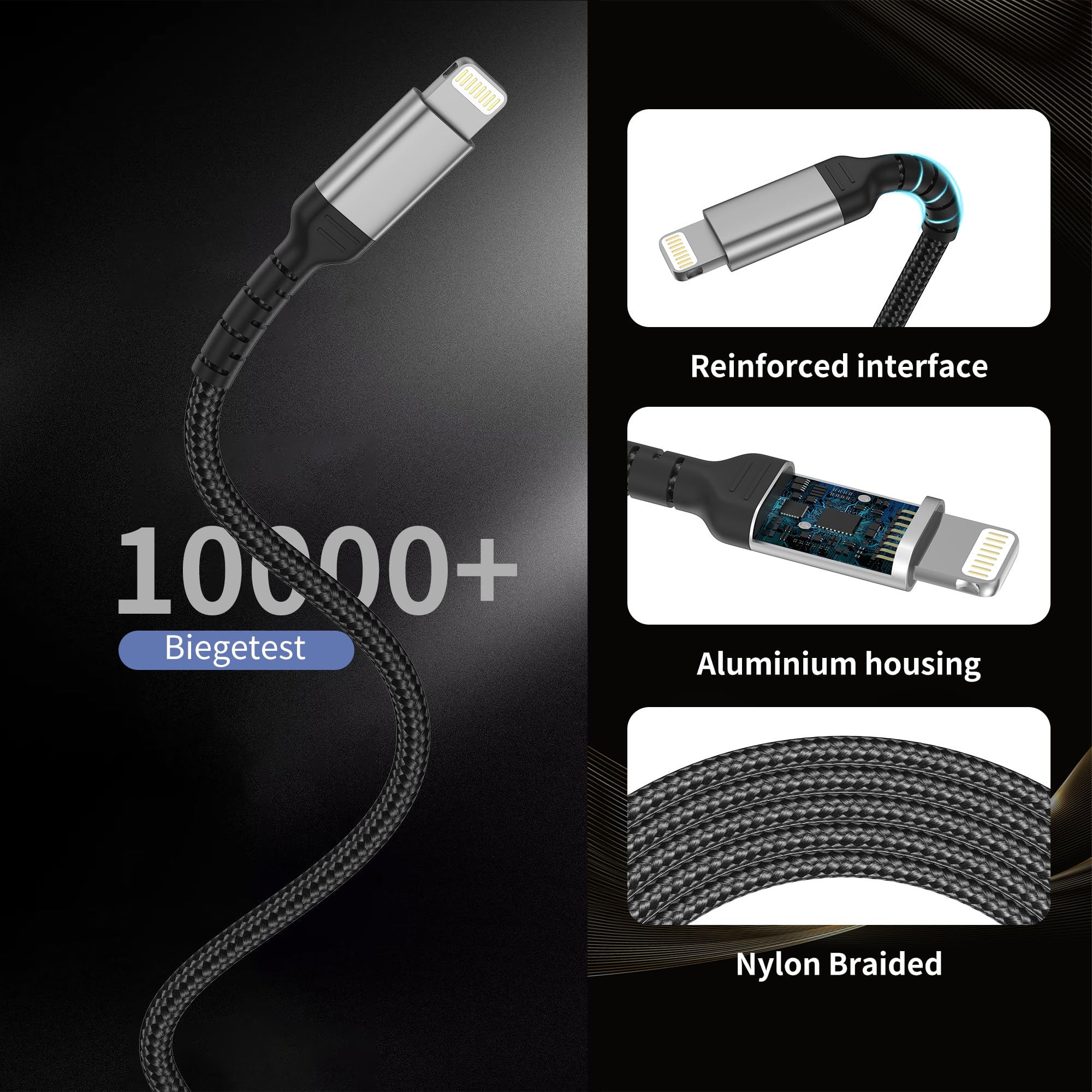 Lot de 2 câbles USB A vers Lightning de 1 m - Certifié MFi - Câble de charge rapide 3 A - Câble de données tressé pour Apple iPhone 14 13 12 11 Pro Max Xs Xr X 8 7 6 Plus SE iPad Air/Mini