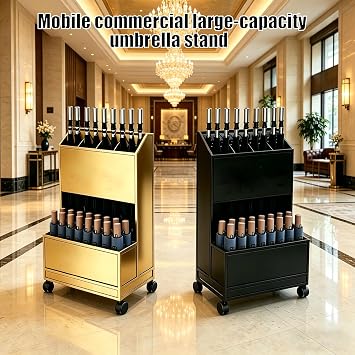 Umbrella Rack High-end Large, with Removable Drain Tray, Indoor Entryway Umbrella Stand, with Handrail and Pull-out Water Collection Tray, for Indoor Outdoor Black