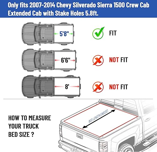 Miniatura 3 de ECOTRIC Tapa de riel de caja de camioneta de 5 pies y 8 pulgadas compatible con Chevy Silverado Sierra 1500 2007-2014, repuesto para número de pieza