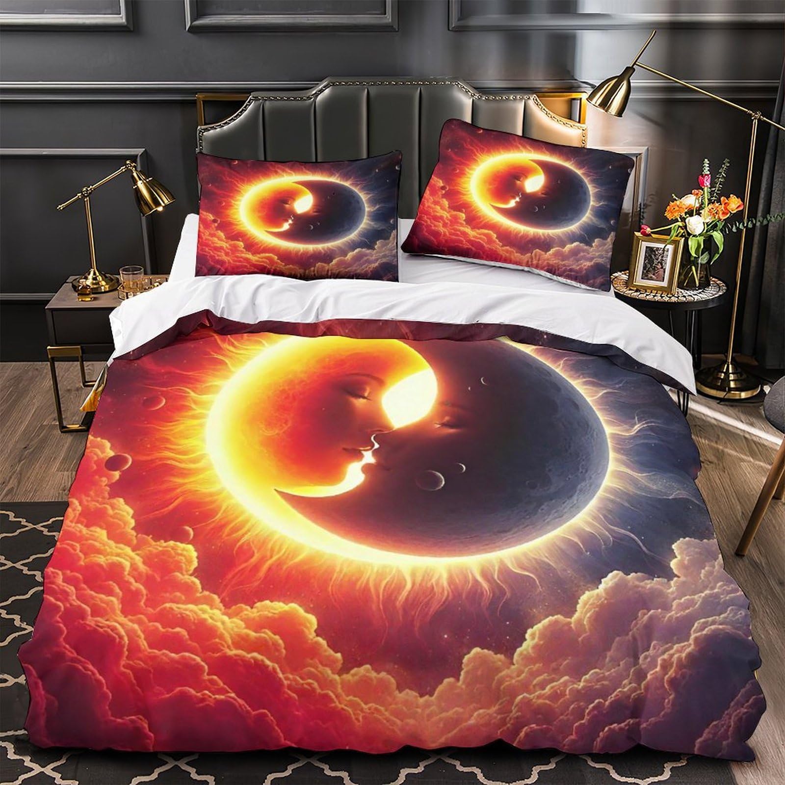 Housse de couette Yin et Yang microfibre anti-glissement avec fermeture éclair 260x220