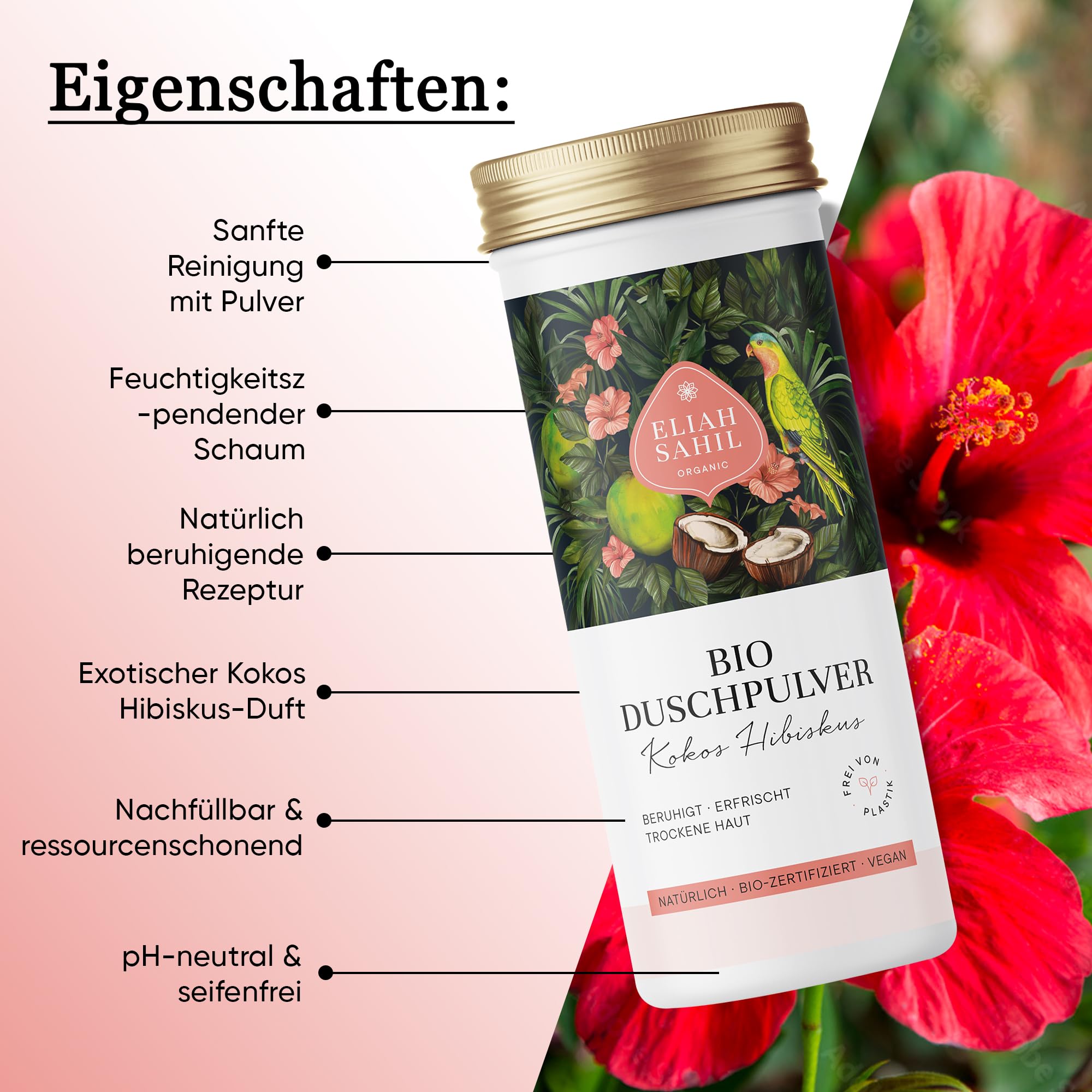 Eliah Sahil Organic - Doccia in polvere - Cocco Ibisco - 90 g