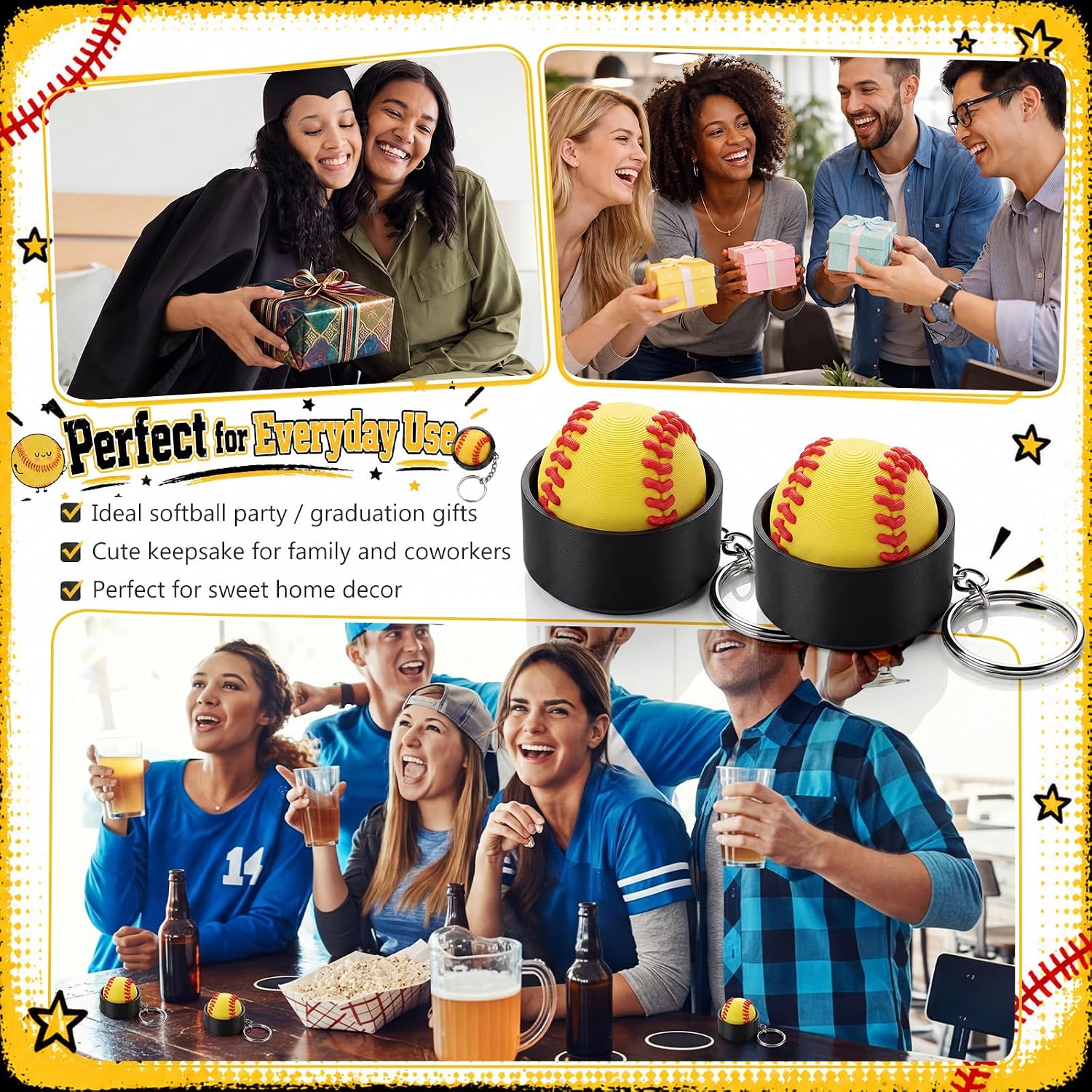 Sureio 15 Pcs Softball Clicker Fidget Keychains, 3D Printed Clicker Fidget, Funny Novelty Sports Stress Relief Keychain Gifts for Sports Players Fans Team End of Year Gifts Party Favors image 5