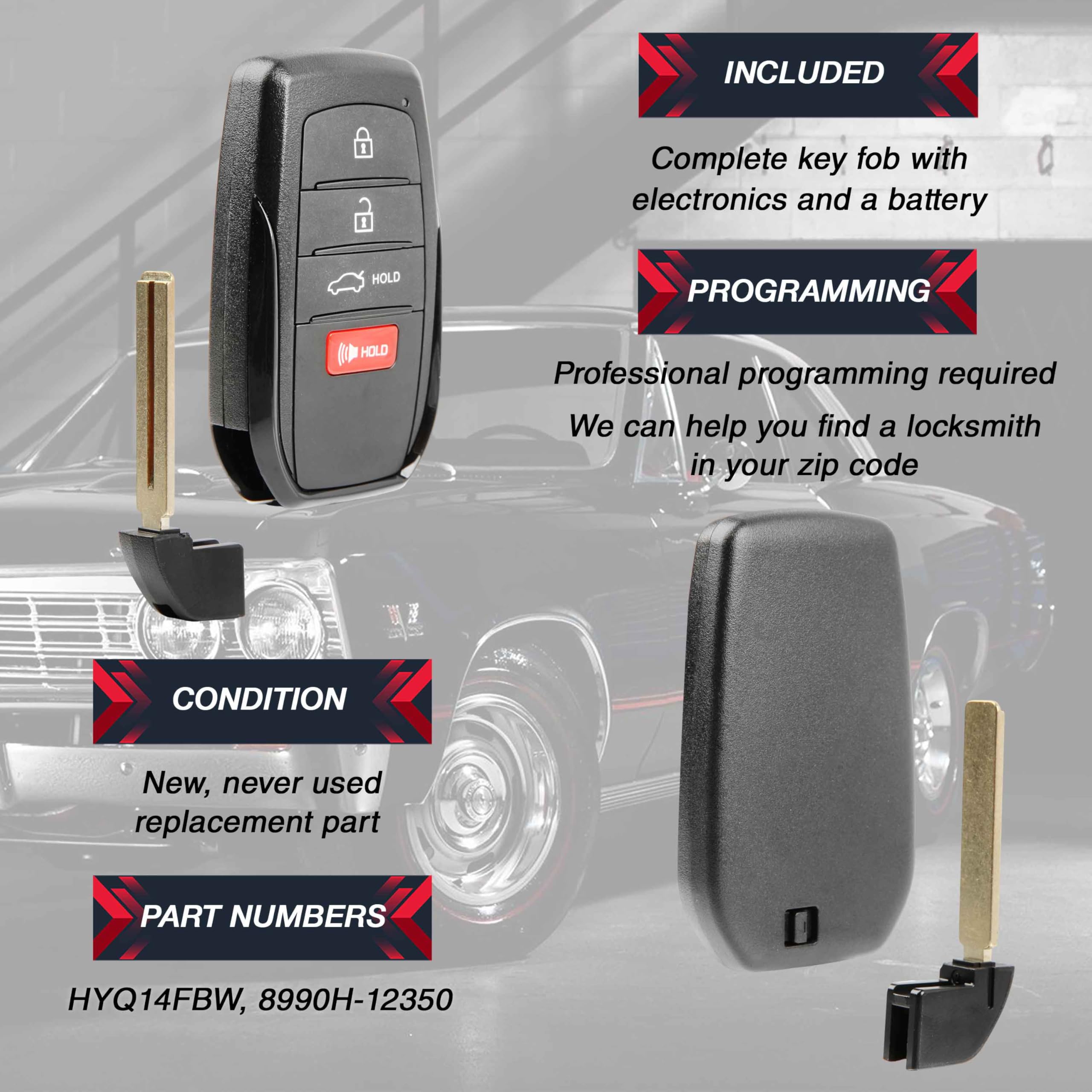 2 telecomandi di ricambio per chiave elettronica, 4 pulsanti, per Toyota Corolla 2023-2025 (HYQ14FBW, 8990H-12350)