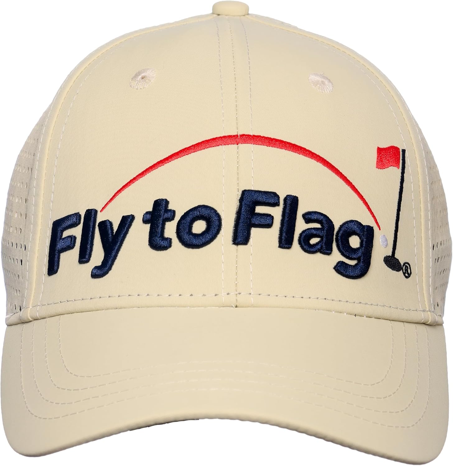 ¡That´s What Golf it´s All About! Premium Beige Golf Cap Vent, 3D Embroidered Logo, one Size fits All, Breathable Fabric, Absorbent Band.