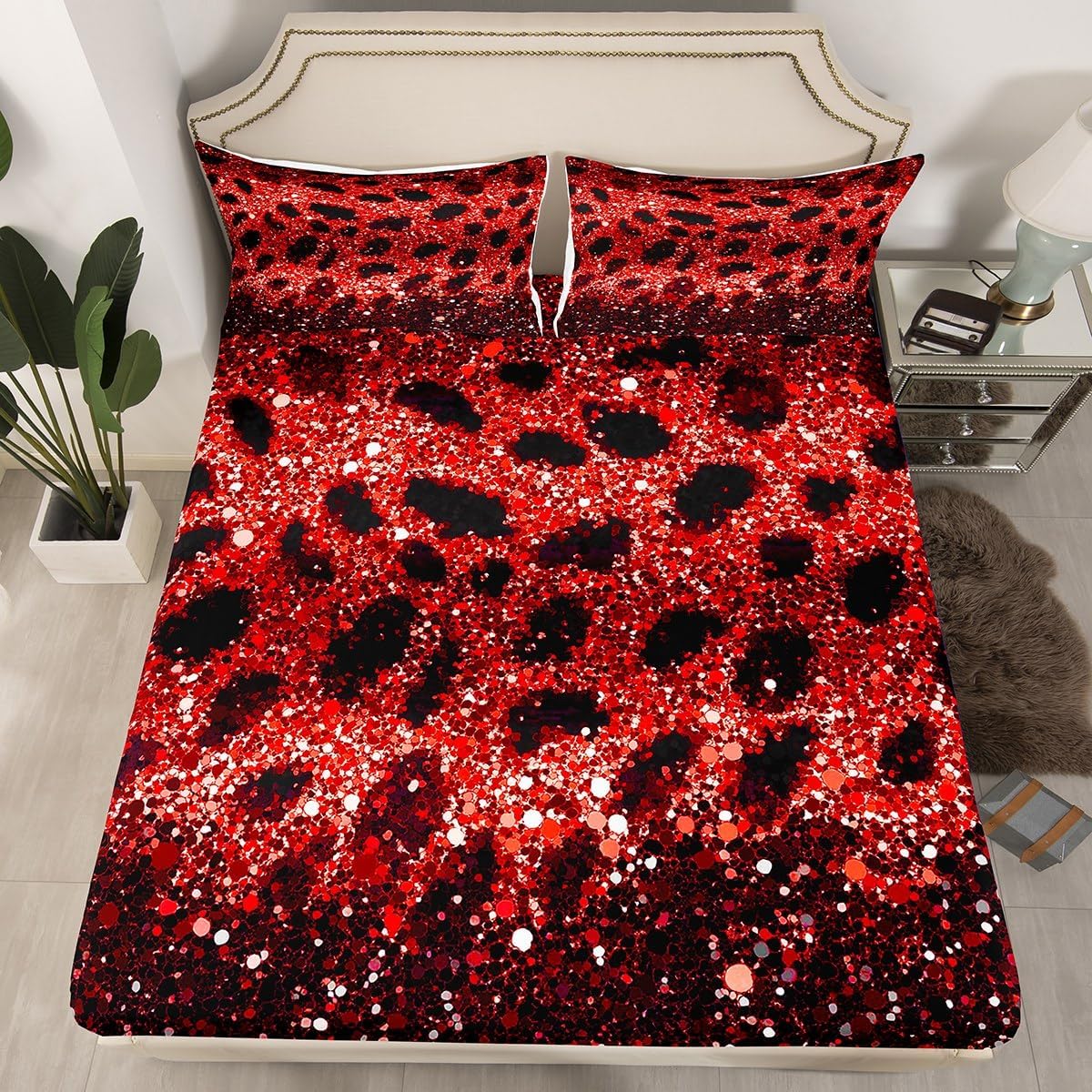jejeloiu Cheetah Print Bed Sheets Set Queen Size Leopard Fitted Sheet for Kids Teens Sunset Bedding Set 3D Animal Printed Room Decor 3Pcs with 2 Pillow Case All Season Soft
